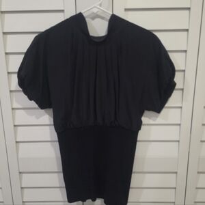 BCBGmaxazria Black Silk Pleated Blouse Top w/ Tie Back Sz. M